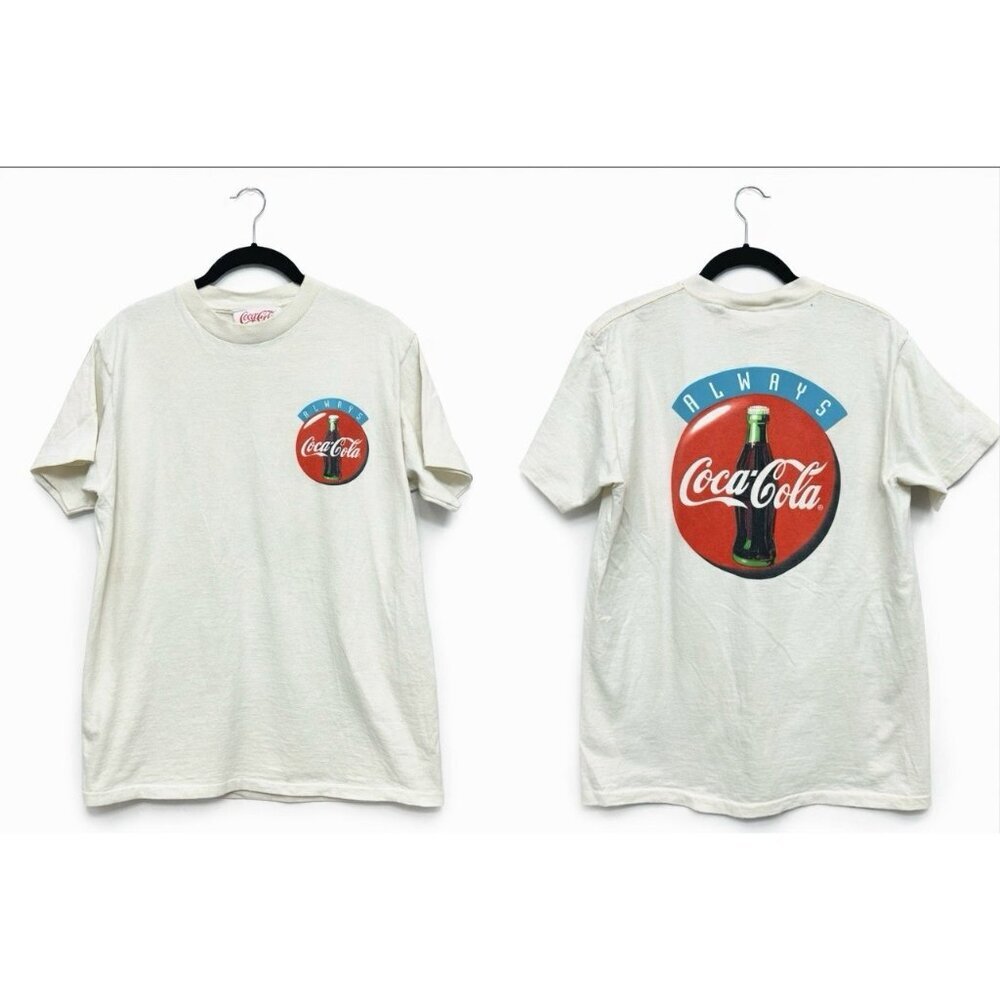 Vintage Coca Cola Single Stitch T-Shirt Made In USA Mens Medium 90s Bottle Logo
